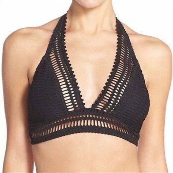 Robin Piccone Other - Robin Piccone Sophia Crochet Halter Bikini Top Sz L In Black